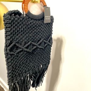 Danielle Nicole Macramé Fringe Handbag Wood Handle NWT